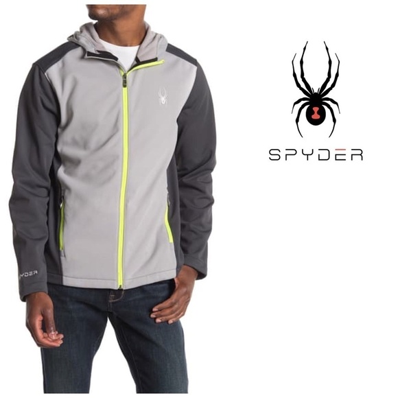 Spyder Mens Gray Full Zip Up Hooded Color Block Soft Shell Track Jacket Sz S New - Picture 11 of 12